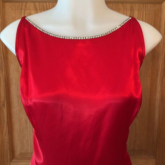 JESSICA MCCLINTOCK GUNNE SAX Vintage 90s Red Satin Rhinestone Mini Dress - Picture 3 of 15